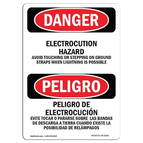 Safety Sign, OSHA Danger, 5" Height, Electrocution Hazard Avoid Spanish, 10PK